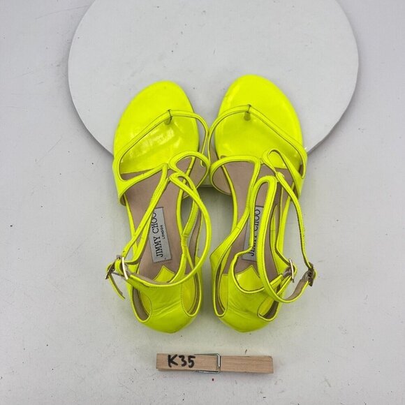 Jimmy Choo Women Size EU 39 US 9 Shocking Yellow Patent Leather Gladiator Shoes - Picture 9 of 13